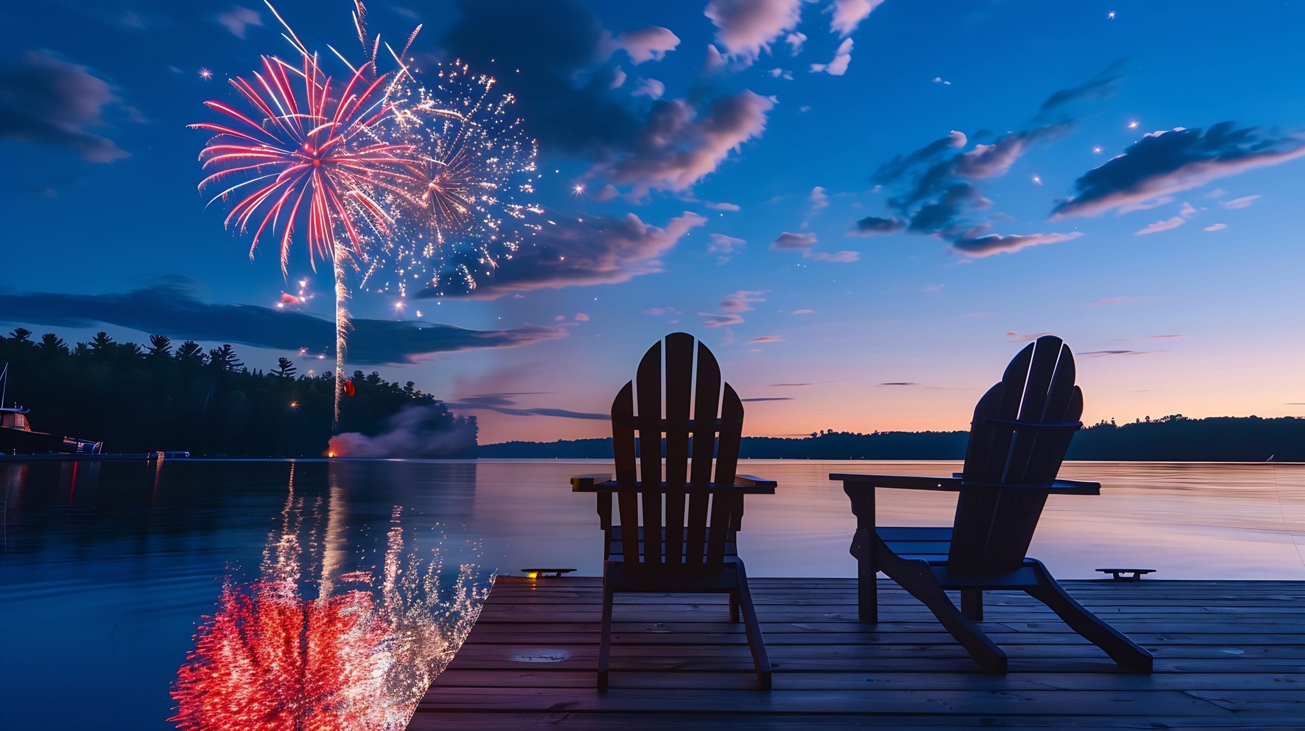 July 4 fireworks over water lake norman dock